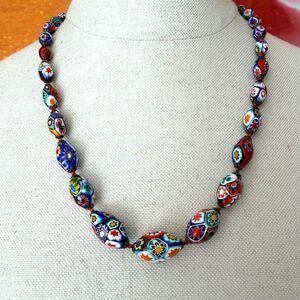 Vintage Venetian Murano Millefiori Glass Bead Necklace